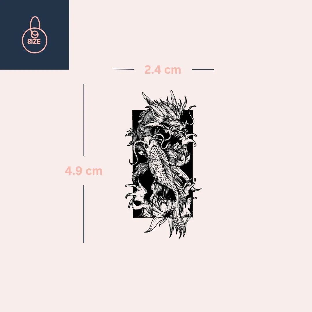 Koi and dragon temporary tattoo, engraving style - Image 4