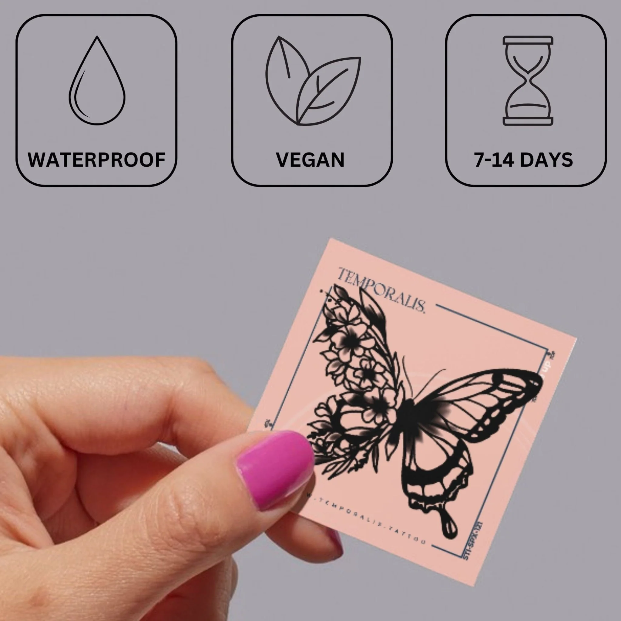 Floral butterfly temporary tattoo - Image 3