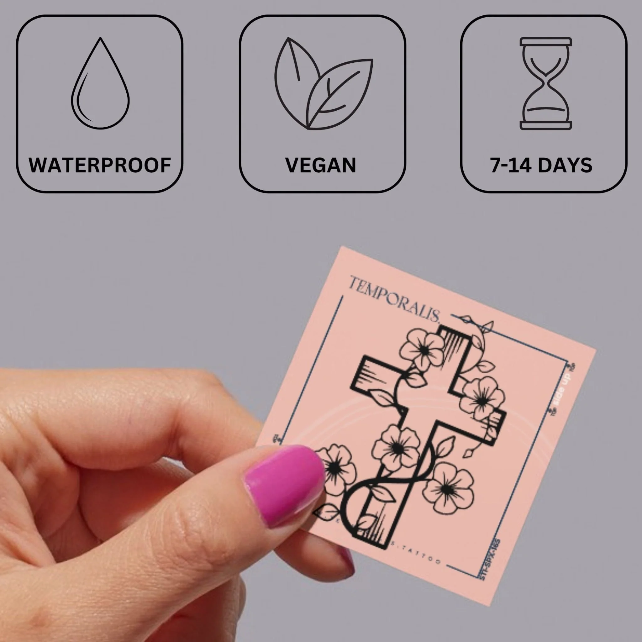 Floral cross temporary tattoo with vines - Image 3