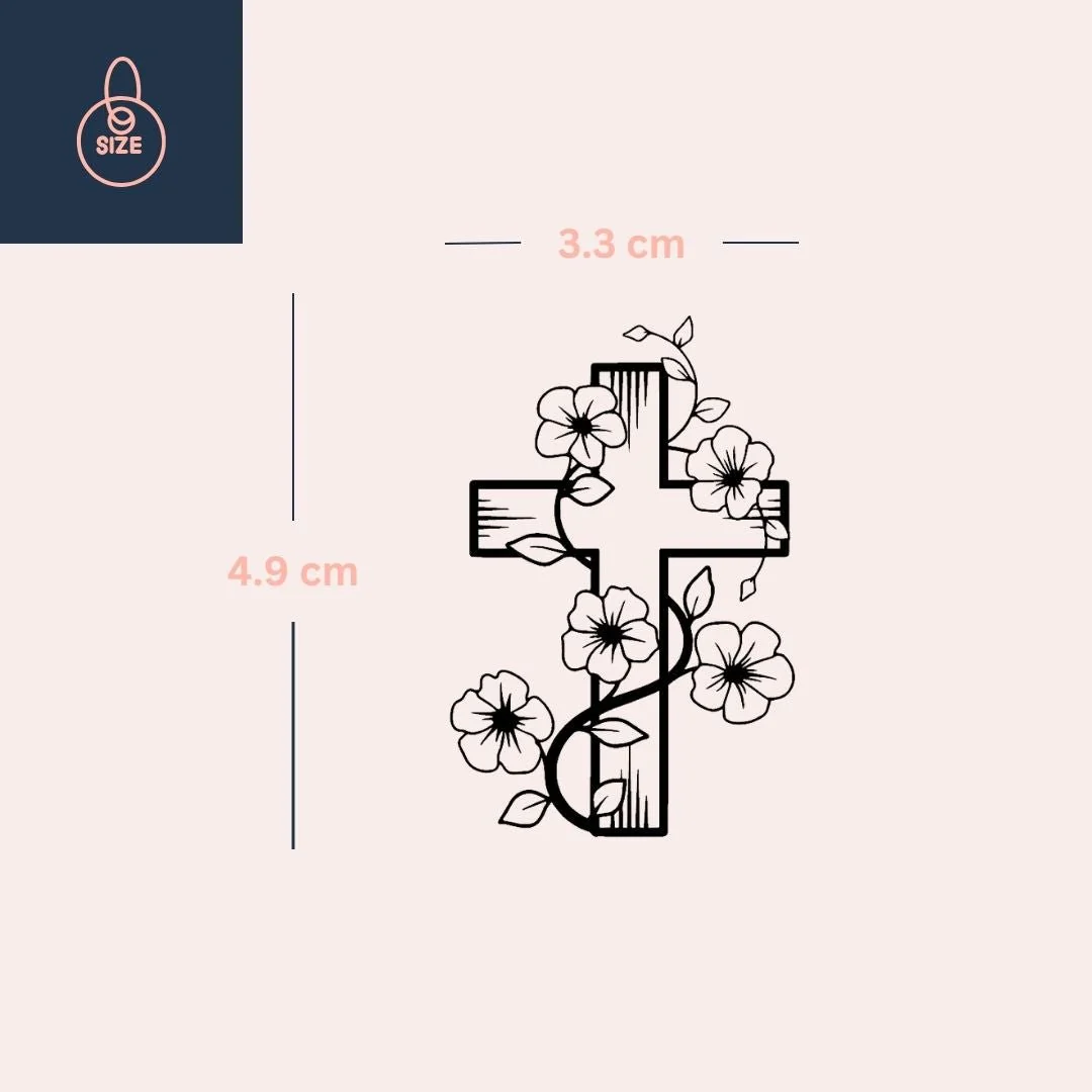Floral cross temporary tattoo with vines - Image 4