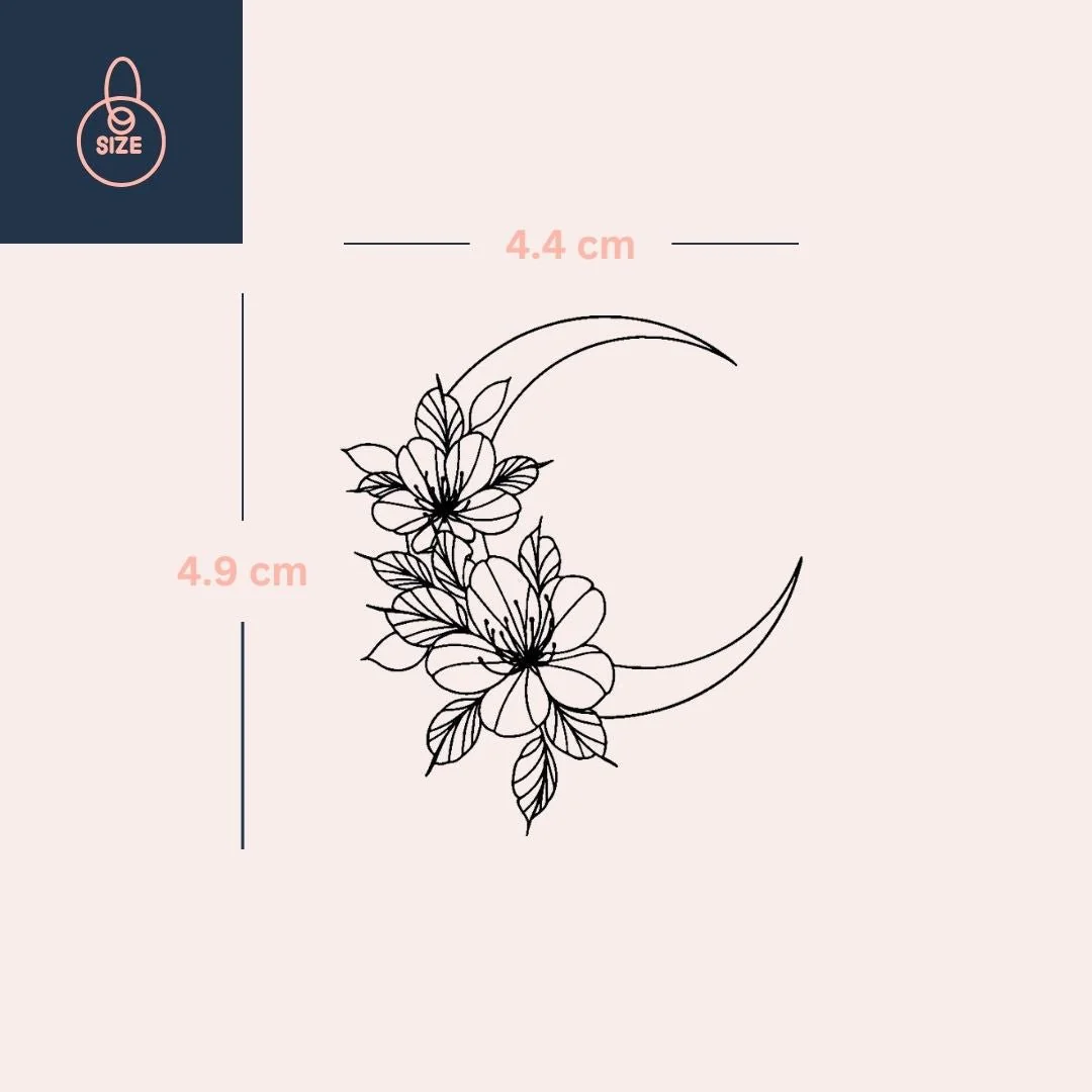 Floral crescent moon temporary tattoo, fine line - Image 4