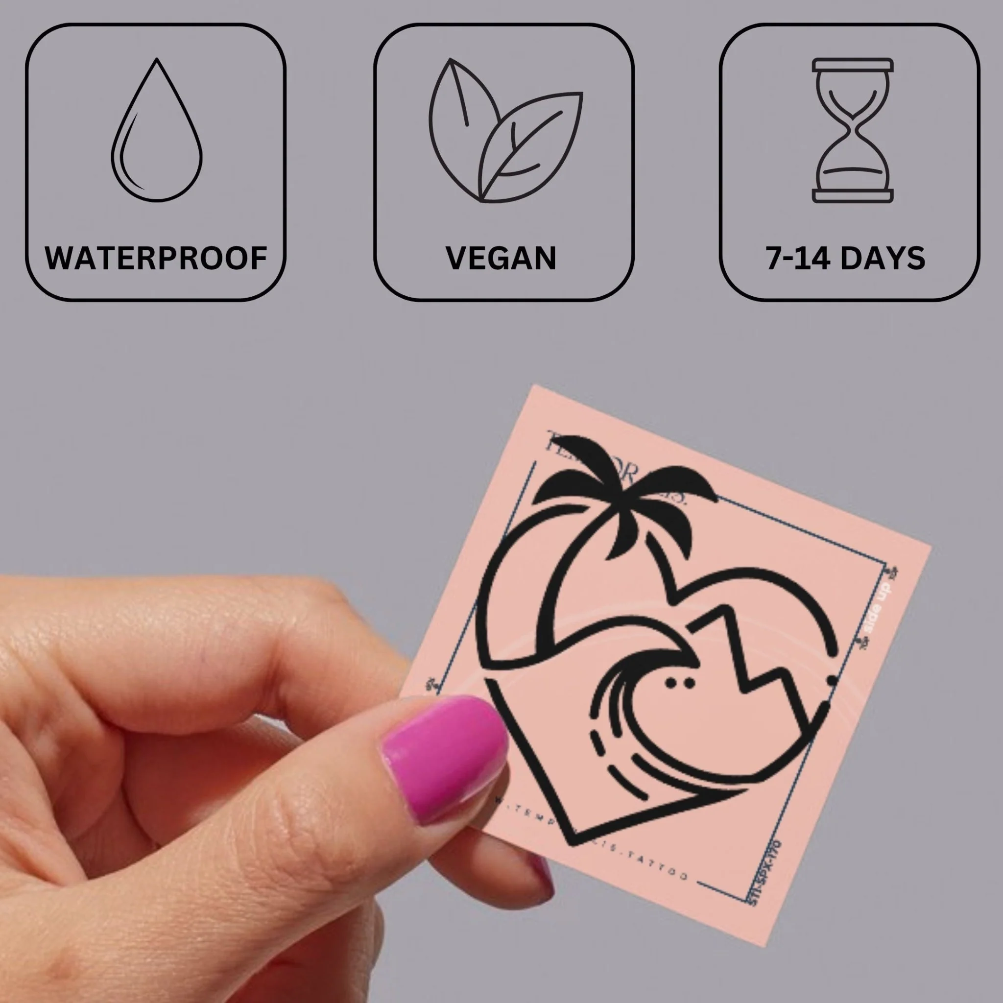 Tropical Heart Temporary Tattoo with Palm & Wave - Image 3
