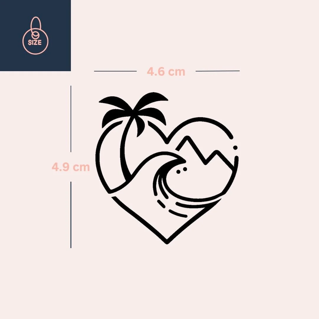Tropical Heart Temporary Tattoo with Palm & Wave - Image 4