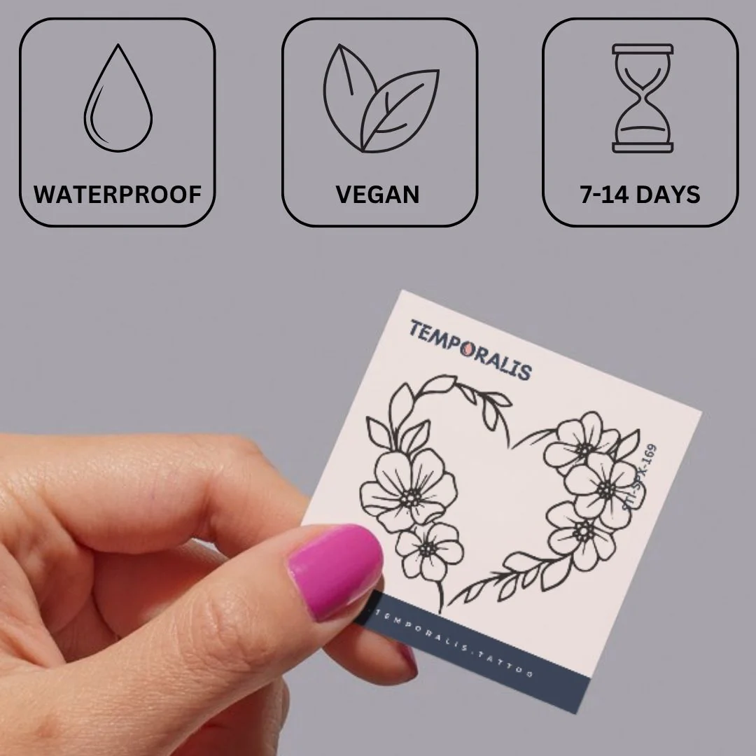 Fine line floral heart outline temporary tattoo - Image 3