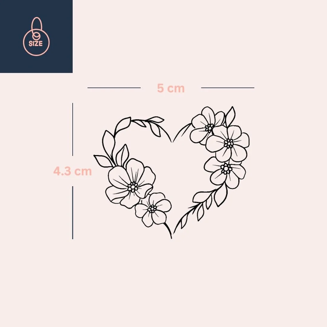Fine line floral heart outline temporary tattoo - Image 4