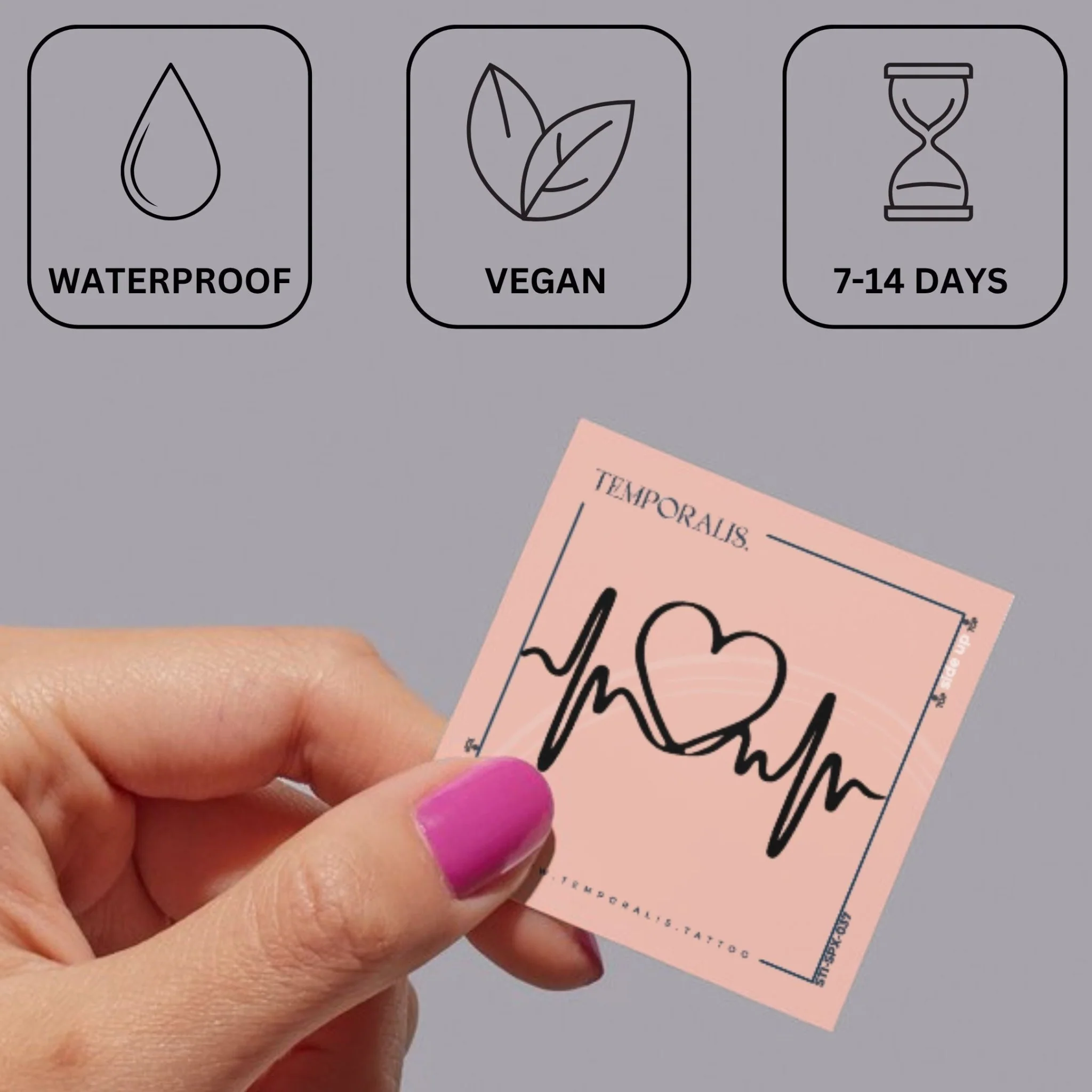 Heartbeat line temporary tattoo with heart - Image 3
