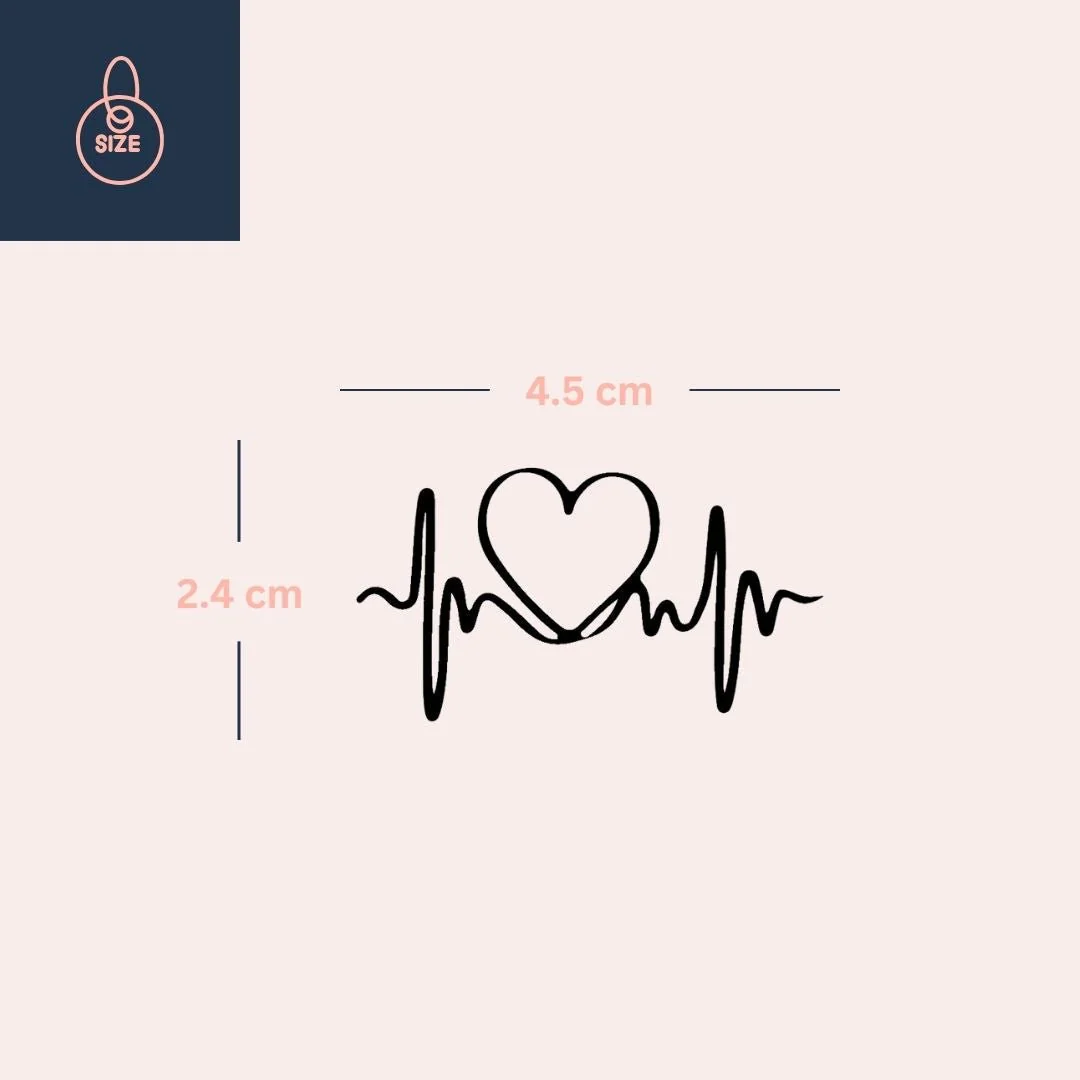 Heartbeat line temporary tattoo with heart - Image 4