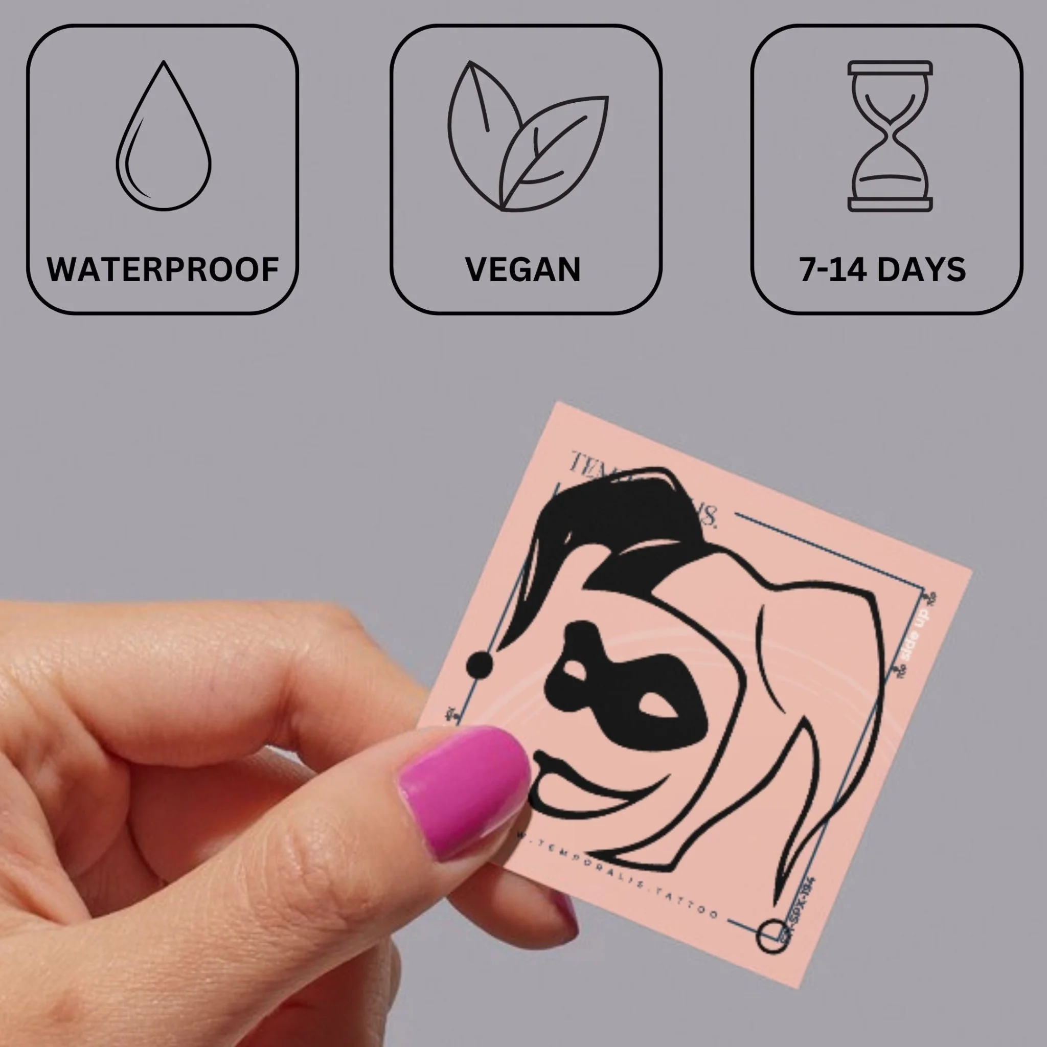 Masked Female Jester Temporary Tattoo - Image 3