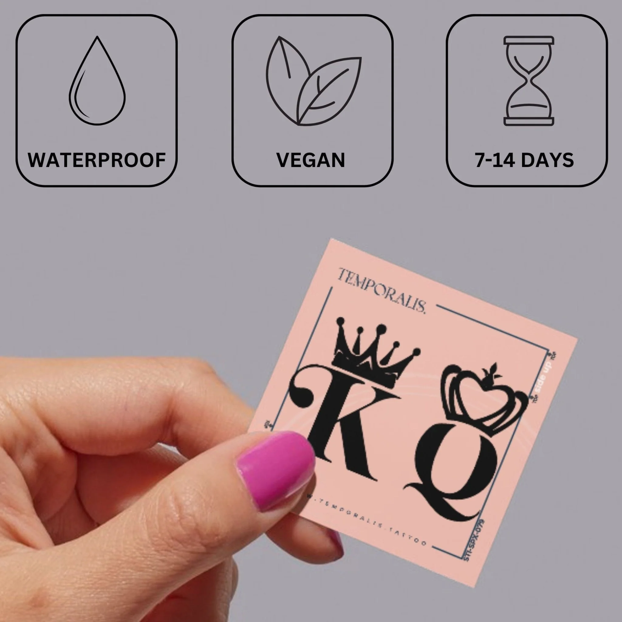 King & Queen initials temporary tattoo with crowns - Image 3