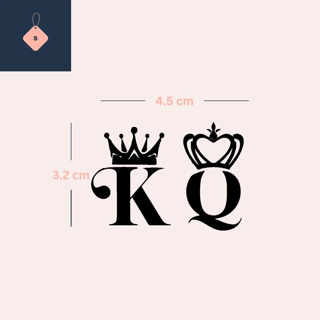 King & Queen initials temporary tattoo with crowns - Image 4