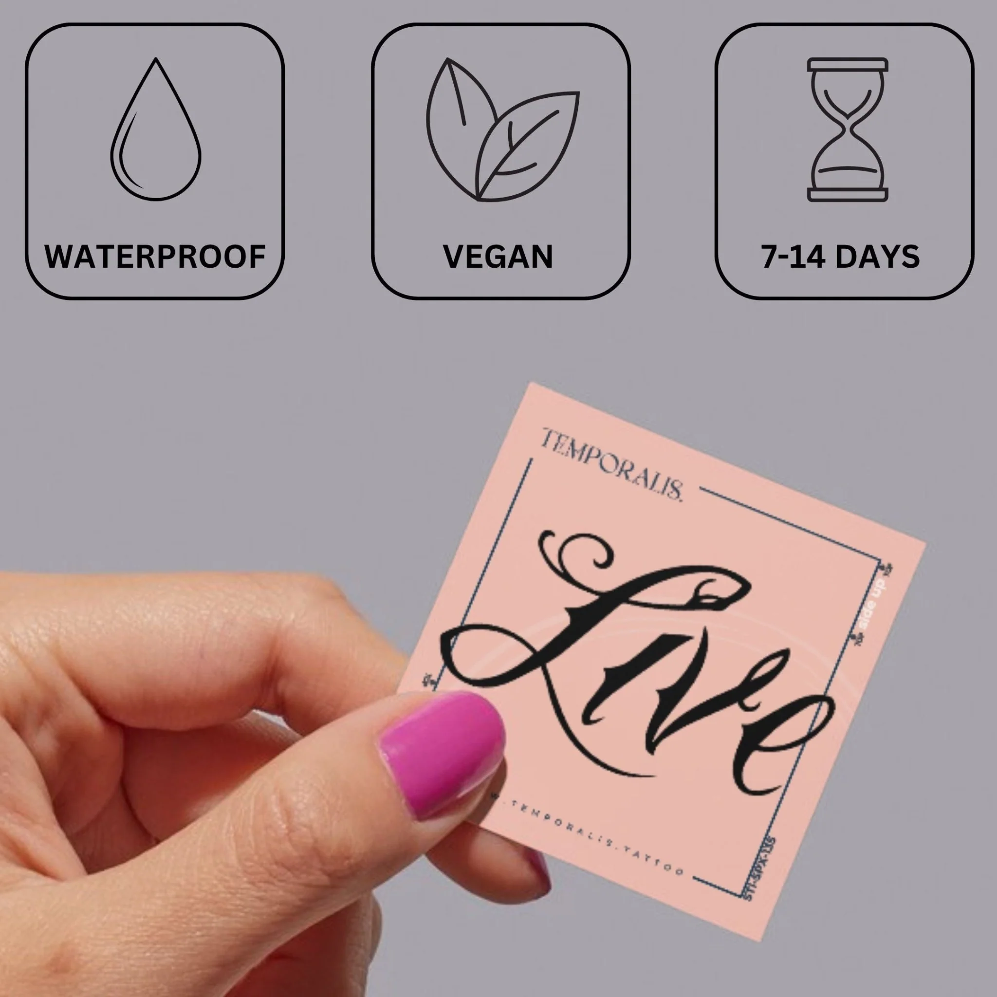 Live' calligraphy script temporary tattoo - Image 3