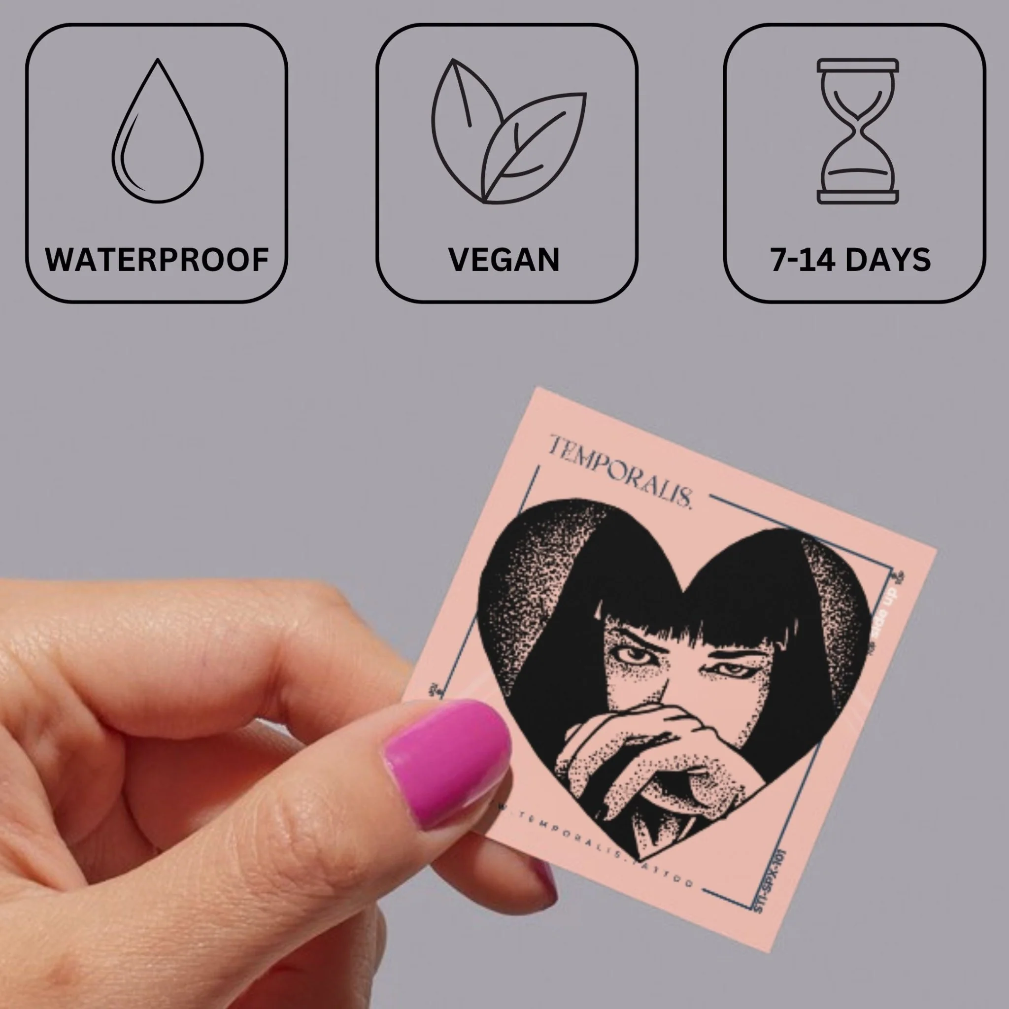 Mia Wallace heart-frame portrait temporary tattoo - Image 3