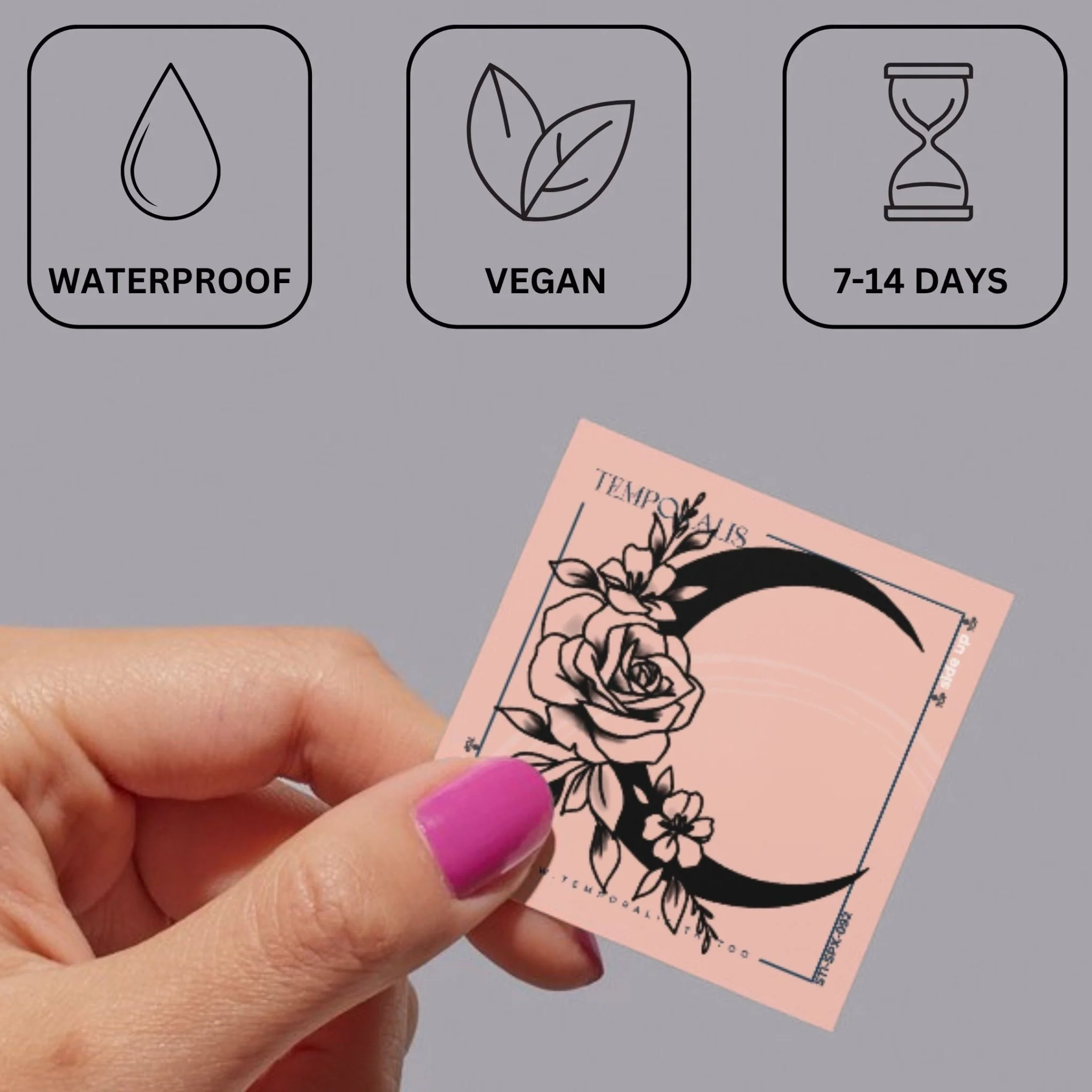 Crescent moon with roses temporary tattoo - Image 3