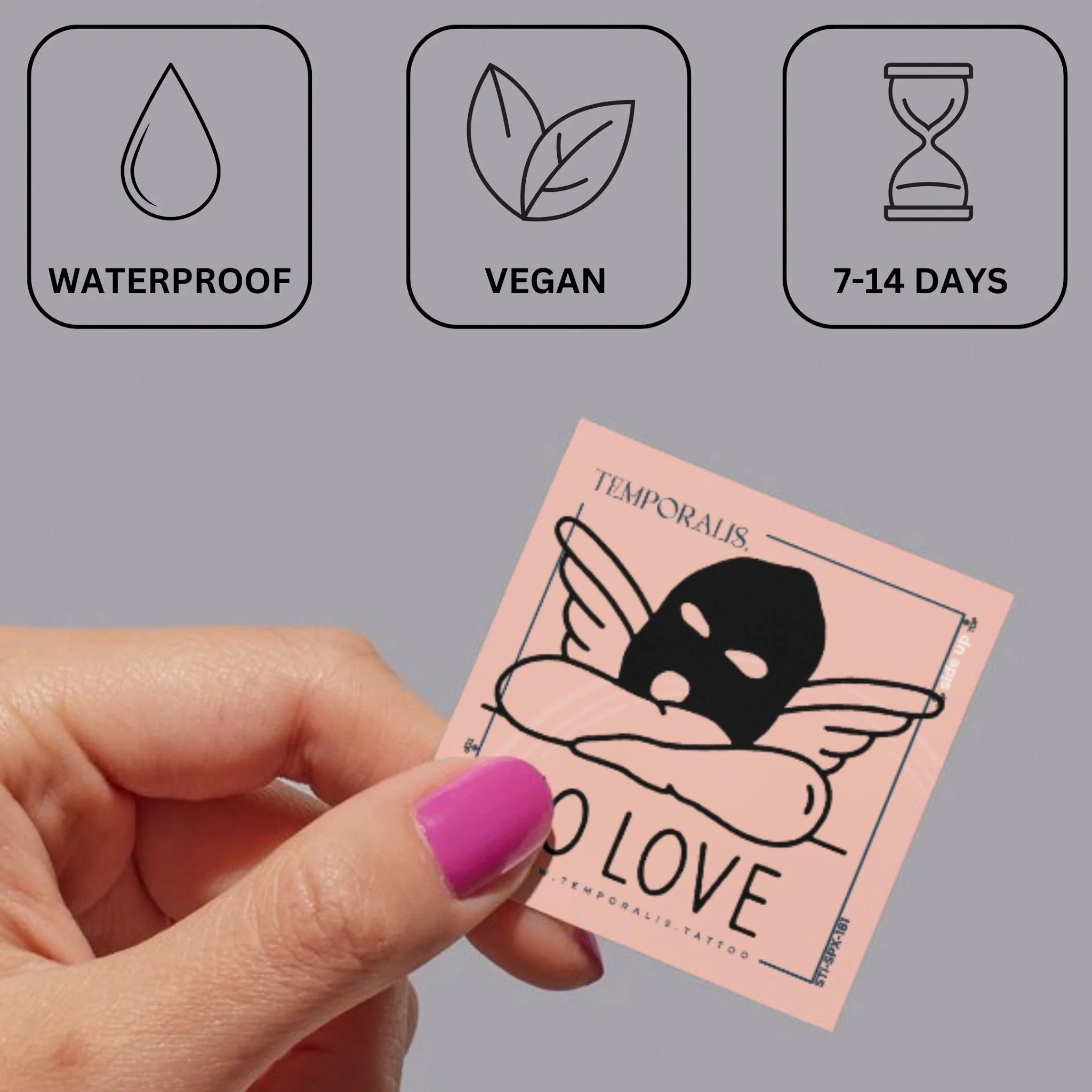 No Love' Masked Angel Temporary Tattoo with Wings - Image 3