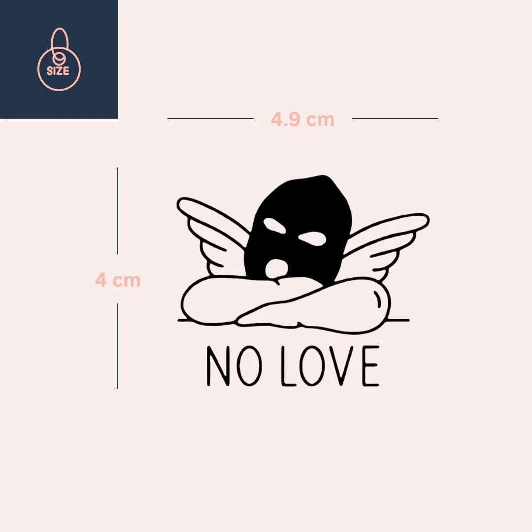 No Love' Masked Angel Temporary Tattoo with Wings - Image 4