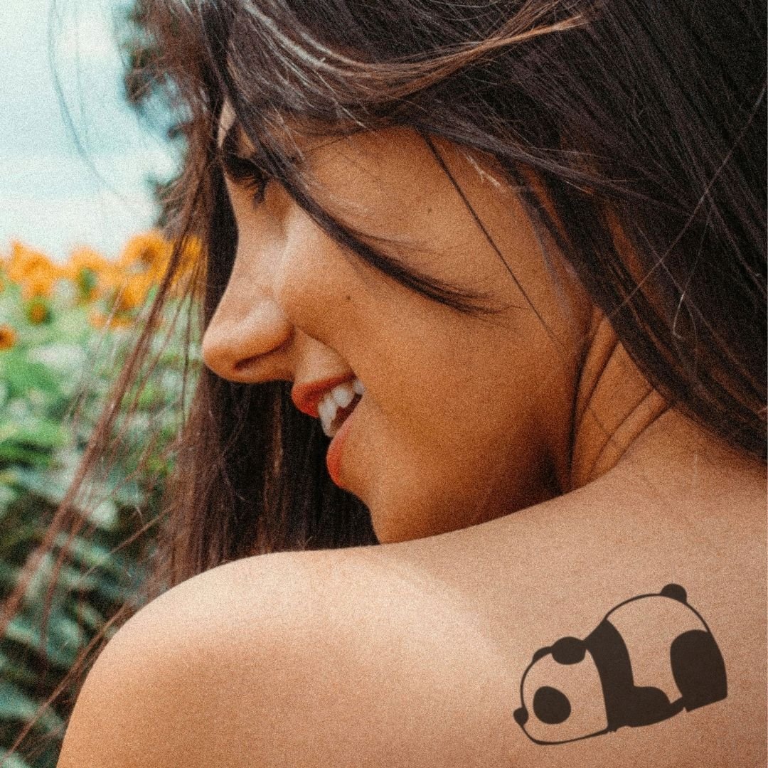Lying Panda Silhouette Temporary Tattoo