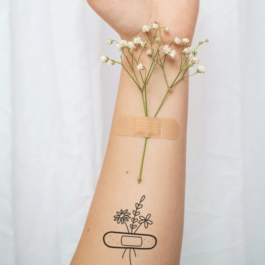 Floral Bandage Temporary Tattoo, Fine Line