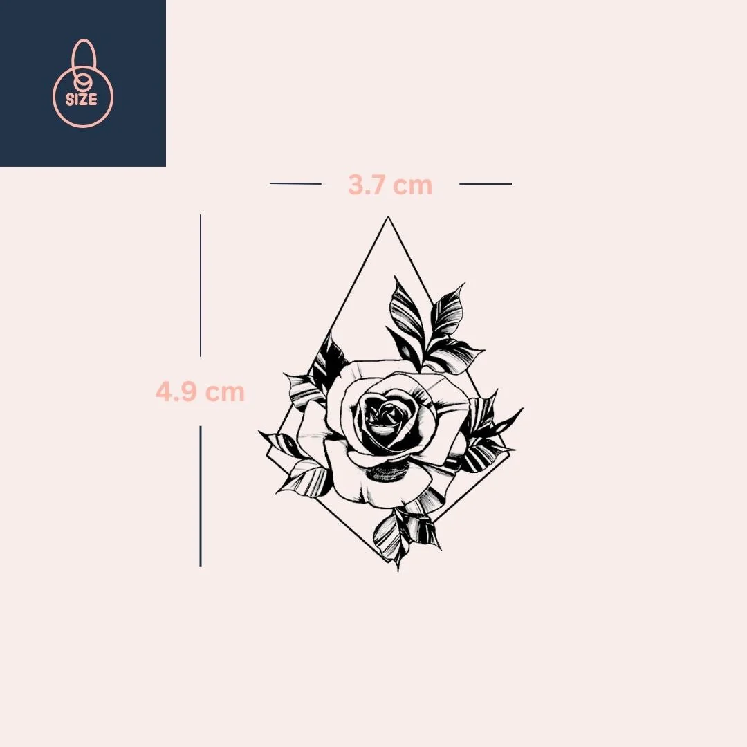 Geometric Diamond Rose Temporary Tattoo - Image 4