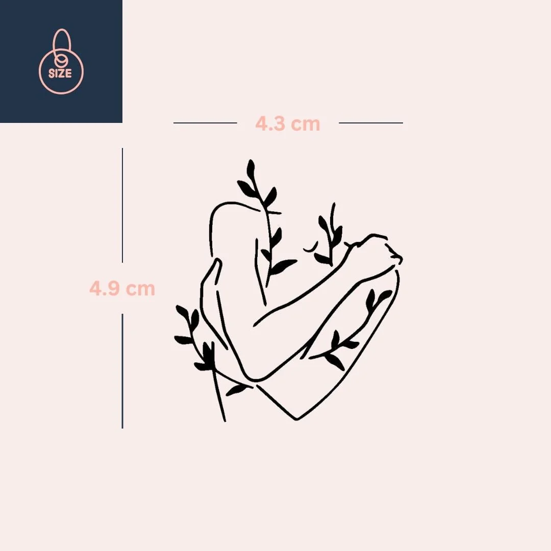 Crossed Arms & Foliage Line Art Temporary Tattoo - Image 4