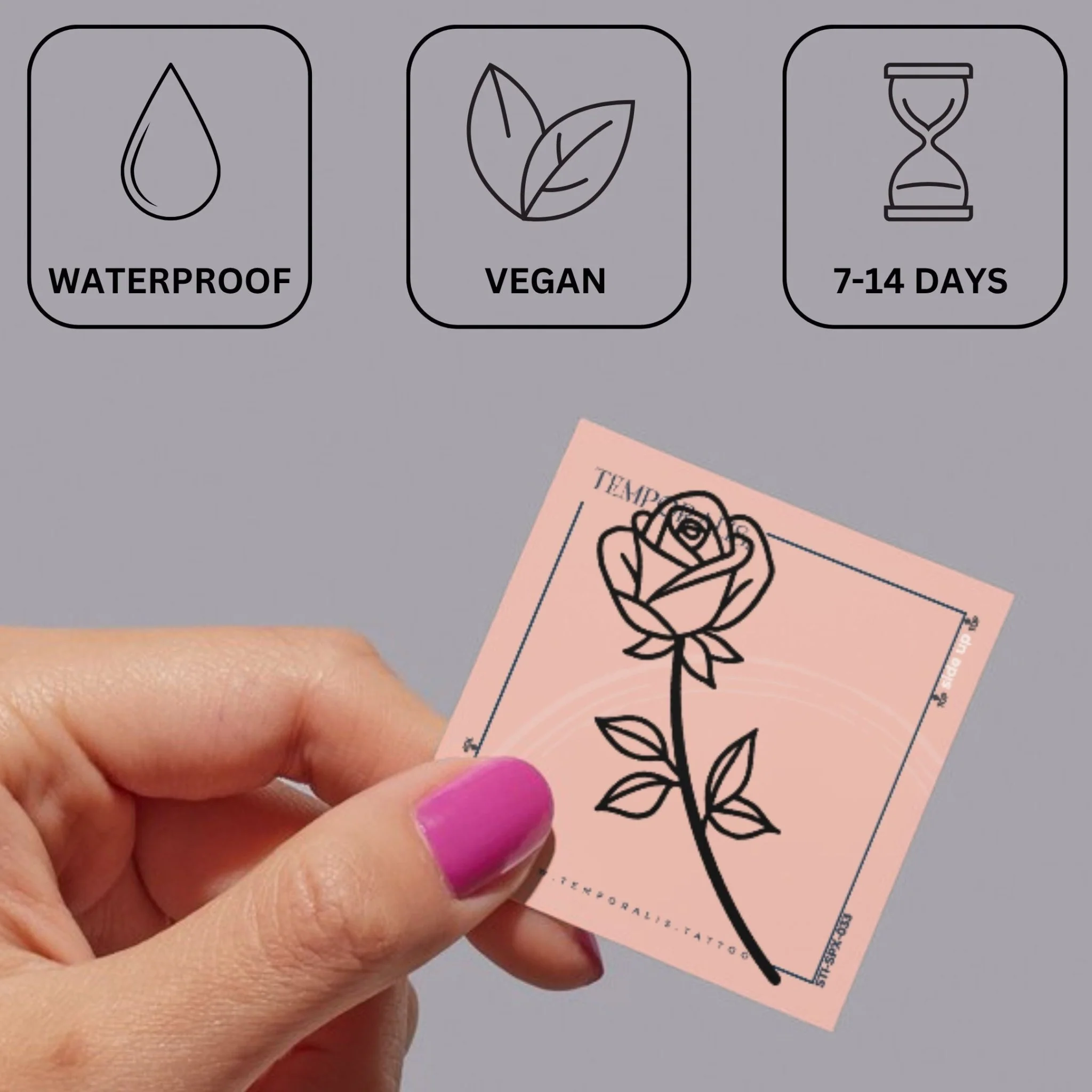 Fine line rose temporary tattoo with stem and leaves - Image 3