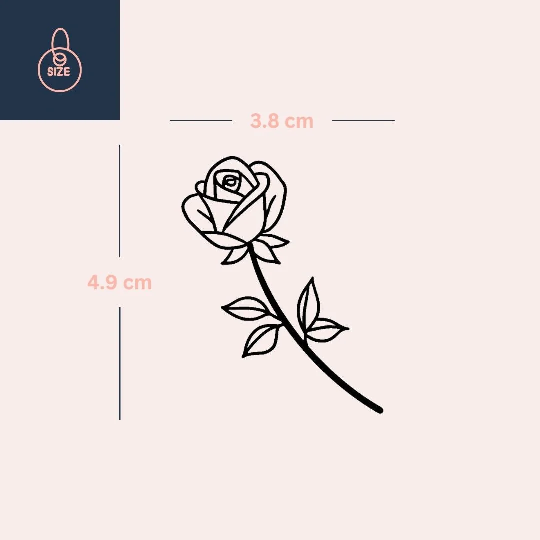 Fine line rose temporary tattoo with stem and leaves - Image 4