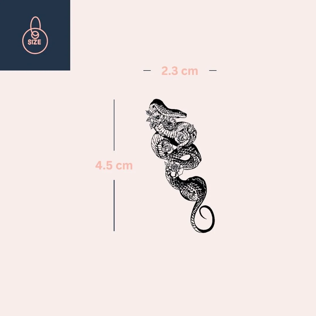 Coiled snake with roses temporary tattoo - Image 4