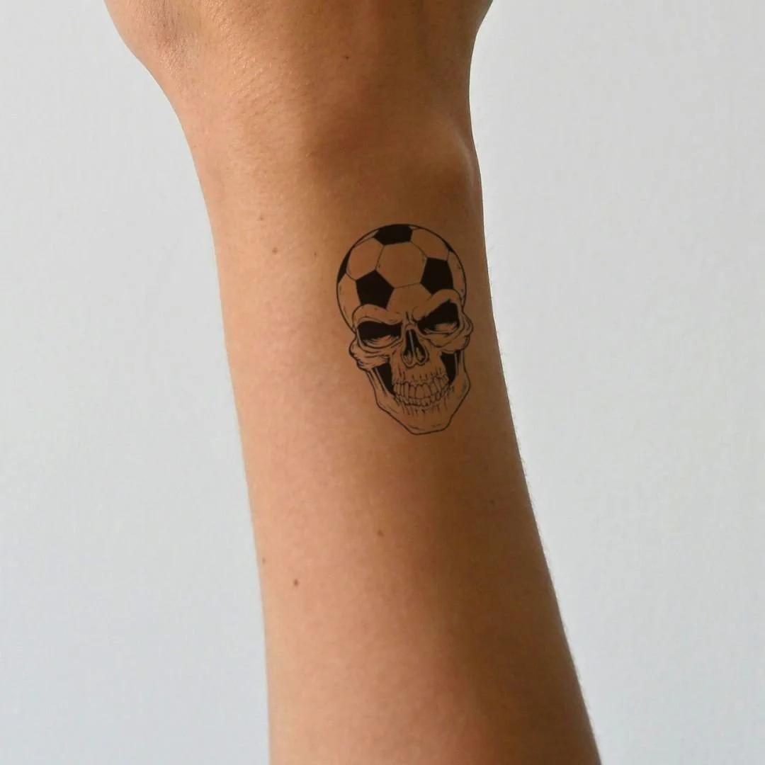 Soccer ball skull temporary tattoo