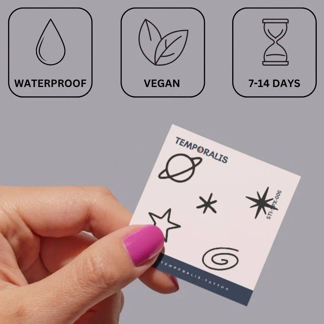 Saturn & stars fine line temporary tattoo - Image 3