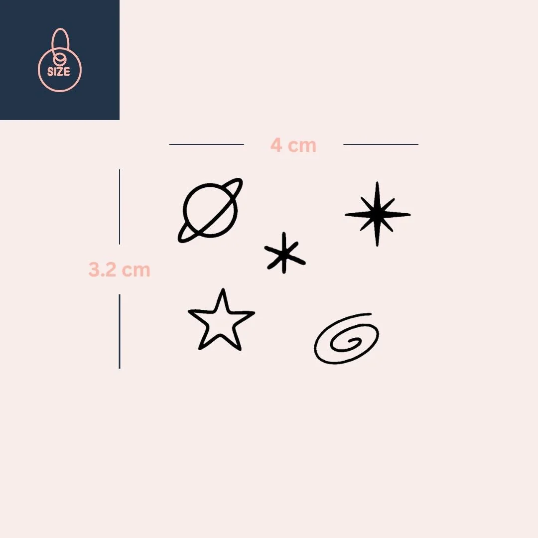 Saturn & stars fine line temporary tattoo - Image 4