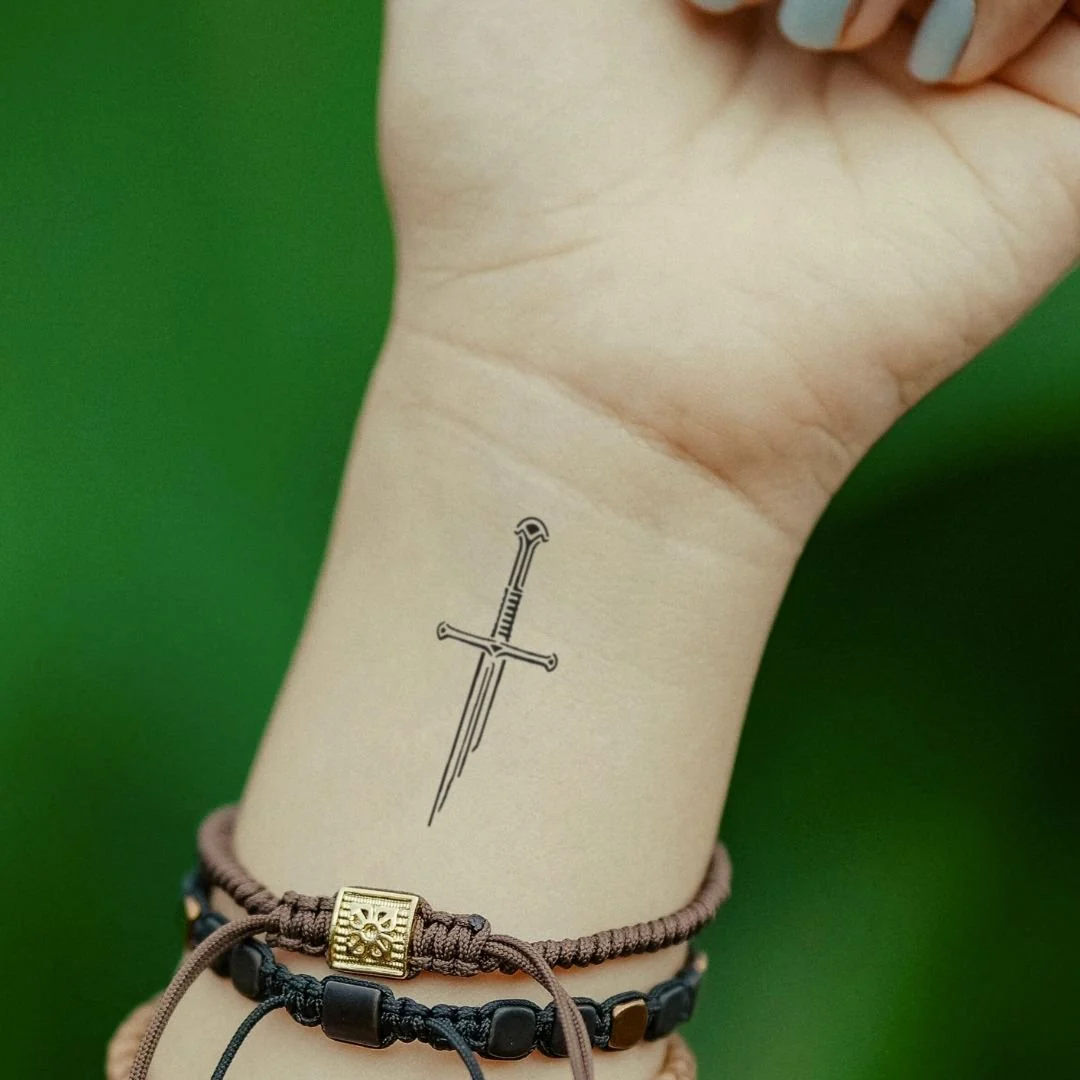 Fine line longsword temporary tattoo