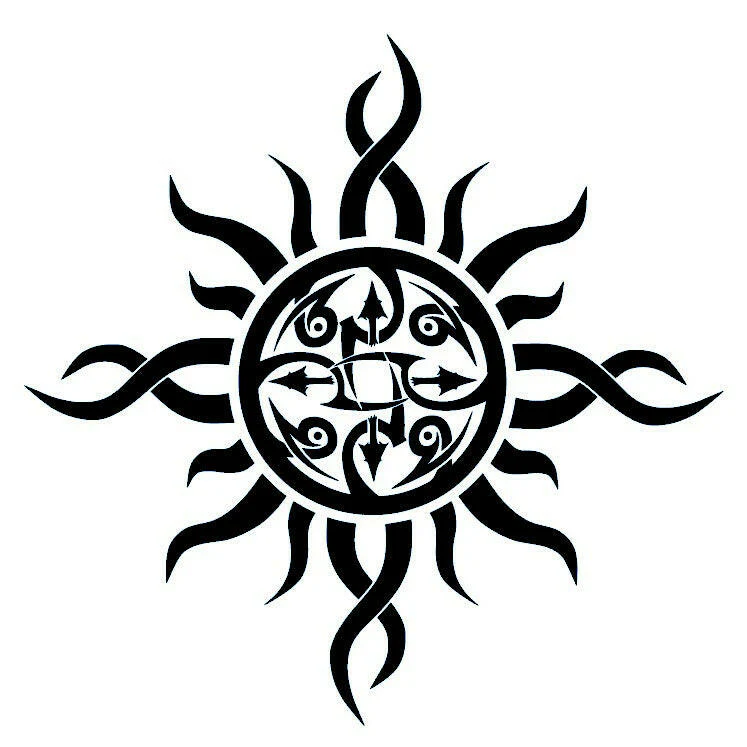 Tribal sun temporary tattoo with arrows and spirals - Image 2