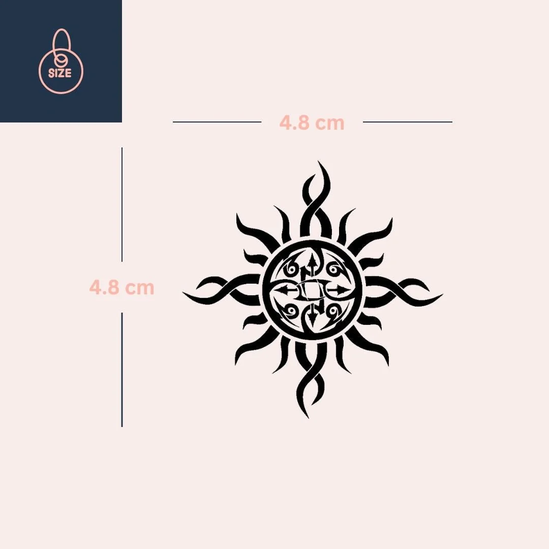 Tribal sun temporary tattoo with arrows and spirals - Image 4