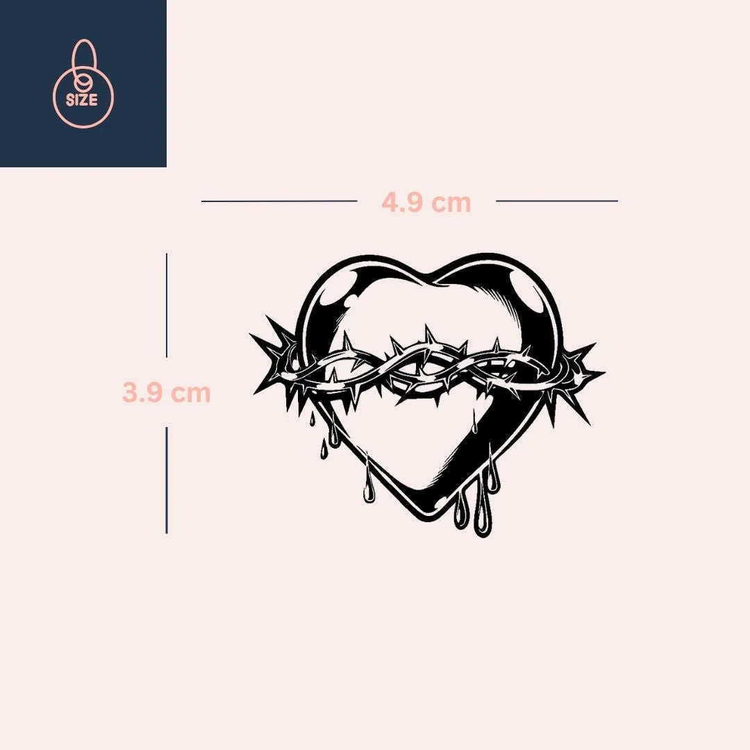 Sacred Heart temporary tattoo with crown of thorns - Image 4