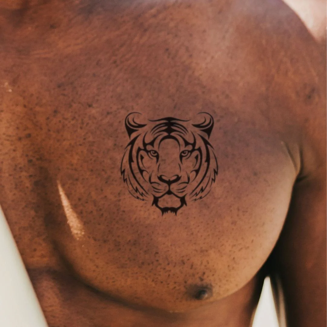 Tribal tiger head temporary tattoo