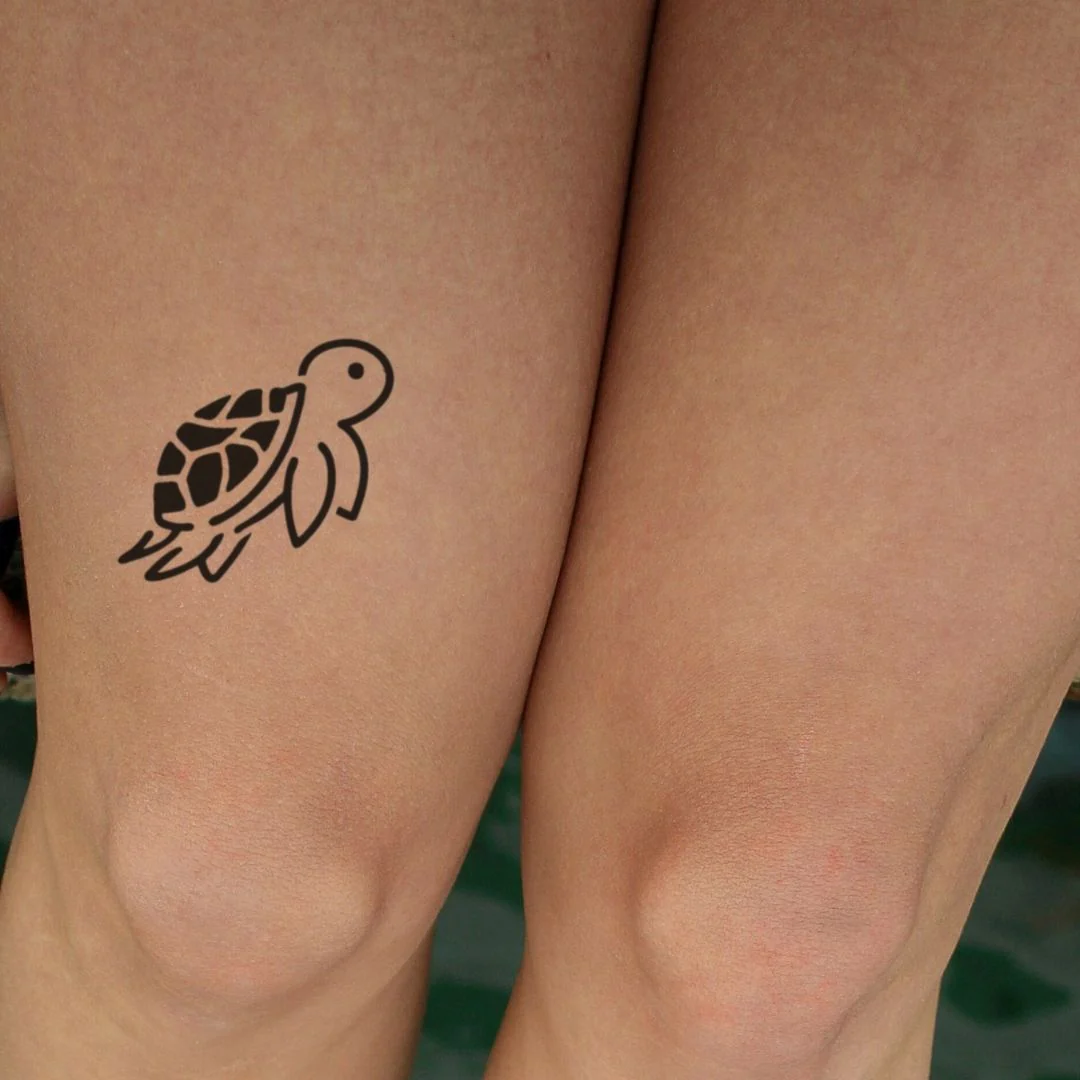 Sea Turtle Temporary Tattoo, Geometric Shell, Fine Line