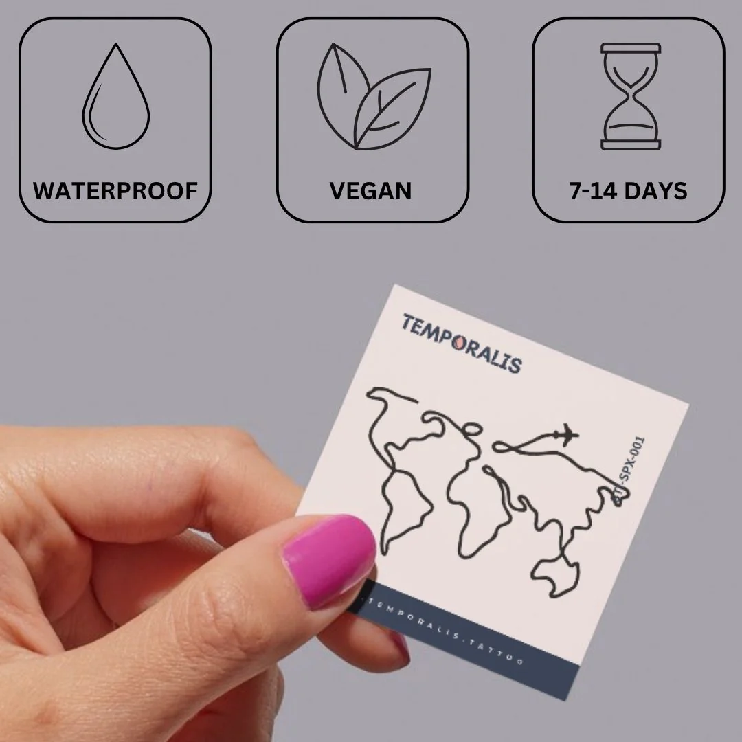One-line world map and airplane temporary tattoo - Image 3