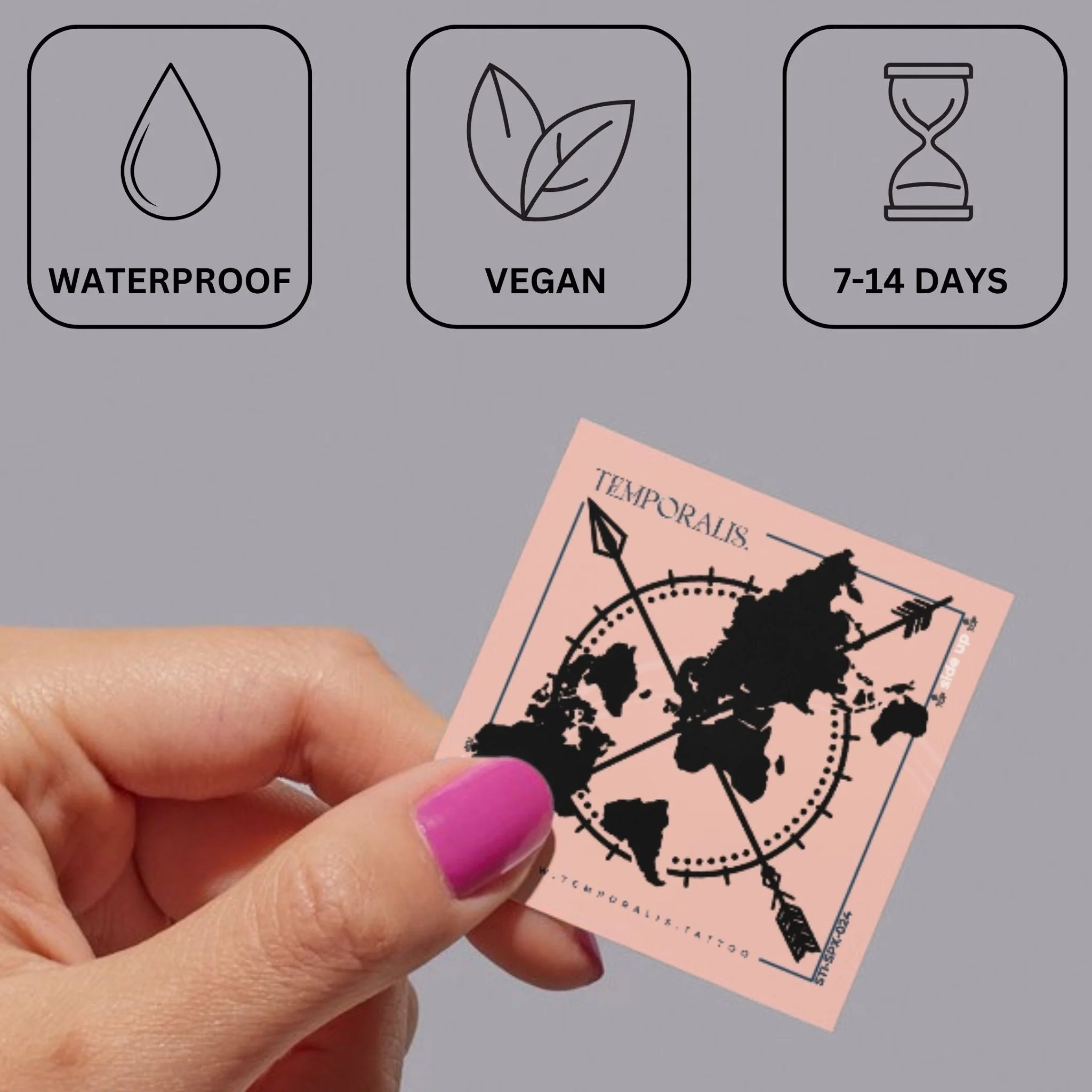 World map in compass with crossed arrows temporary tattoo - Image 3