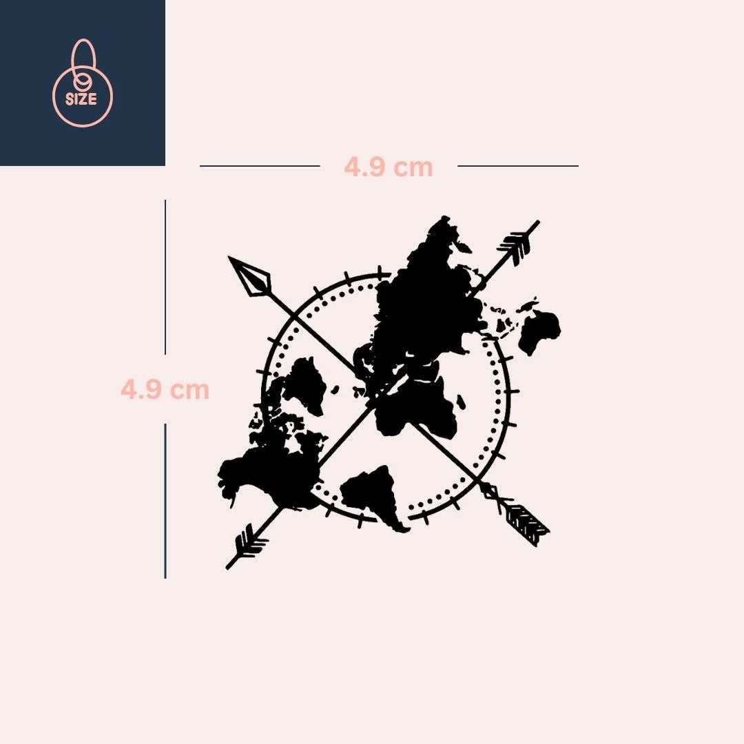 World map in compass with crossed arrows temporary tattoo - Image 4