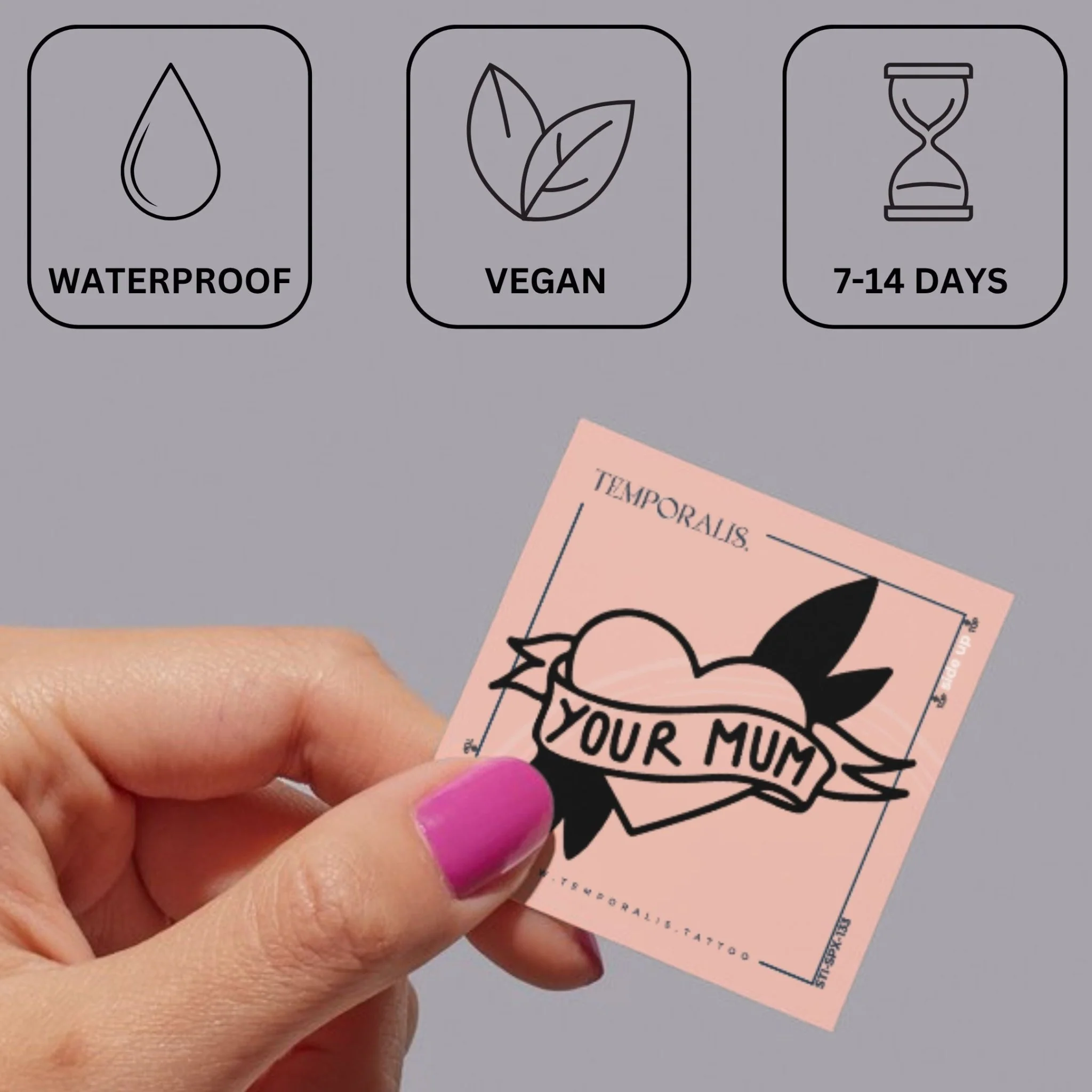 Old-school 'YOUR MUM' heart banner temporary tattoo - Image 3