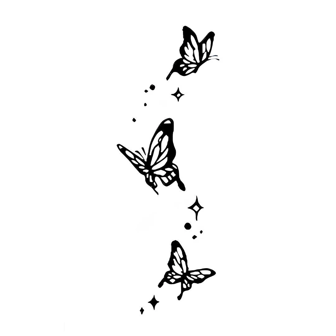 Three Butterflies with Stars Tattoo - Image 2