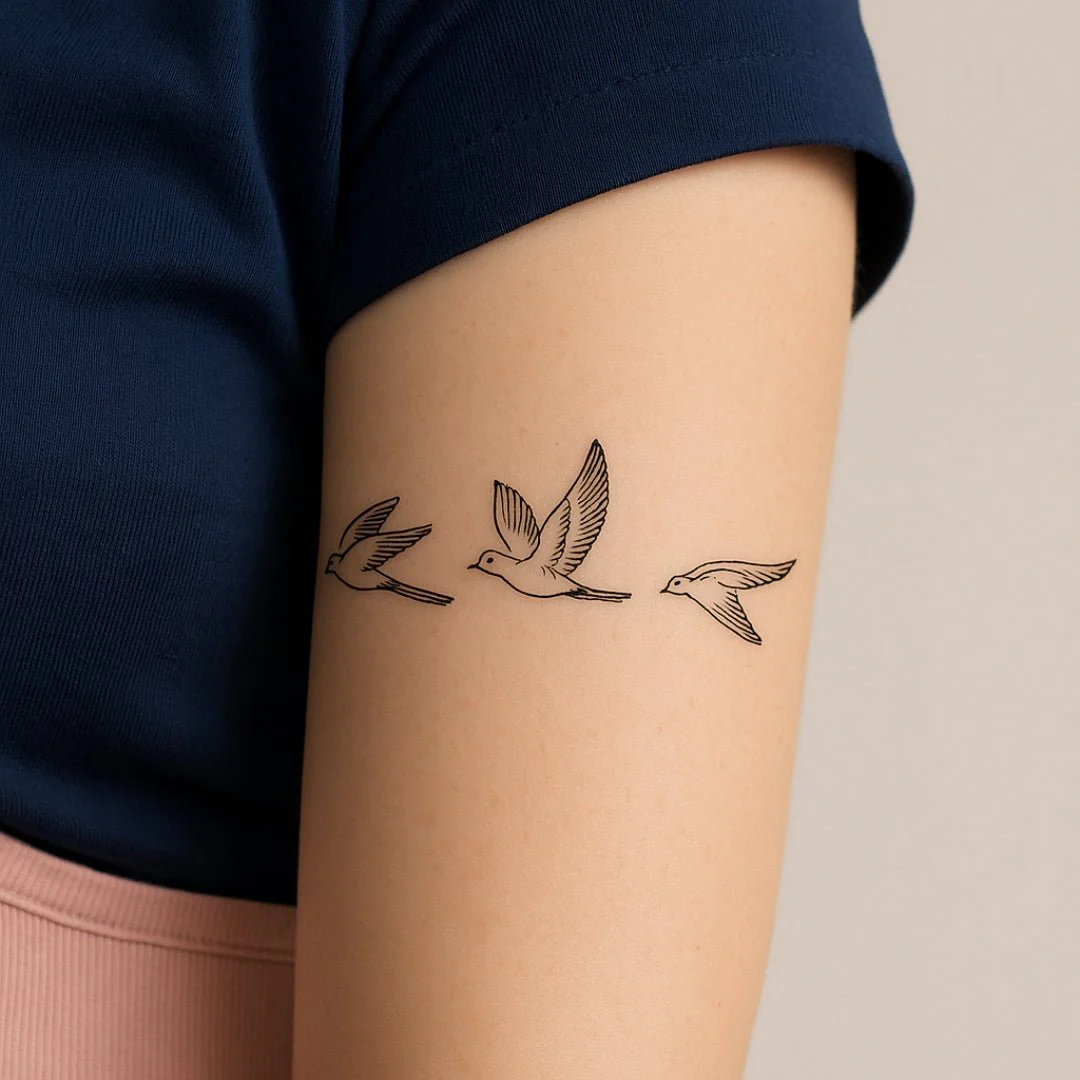 Three swallows in flight temporary tattoo
