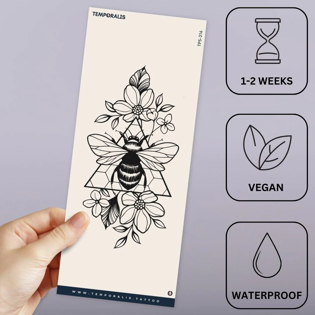 Bee with flowers & geometric triangle temporary tattoo - Image 3