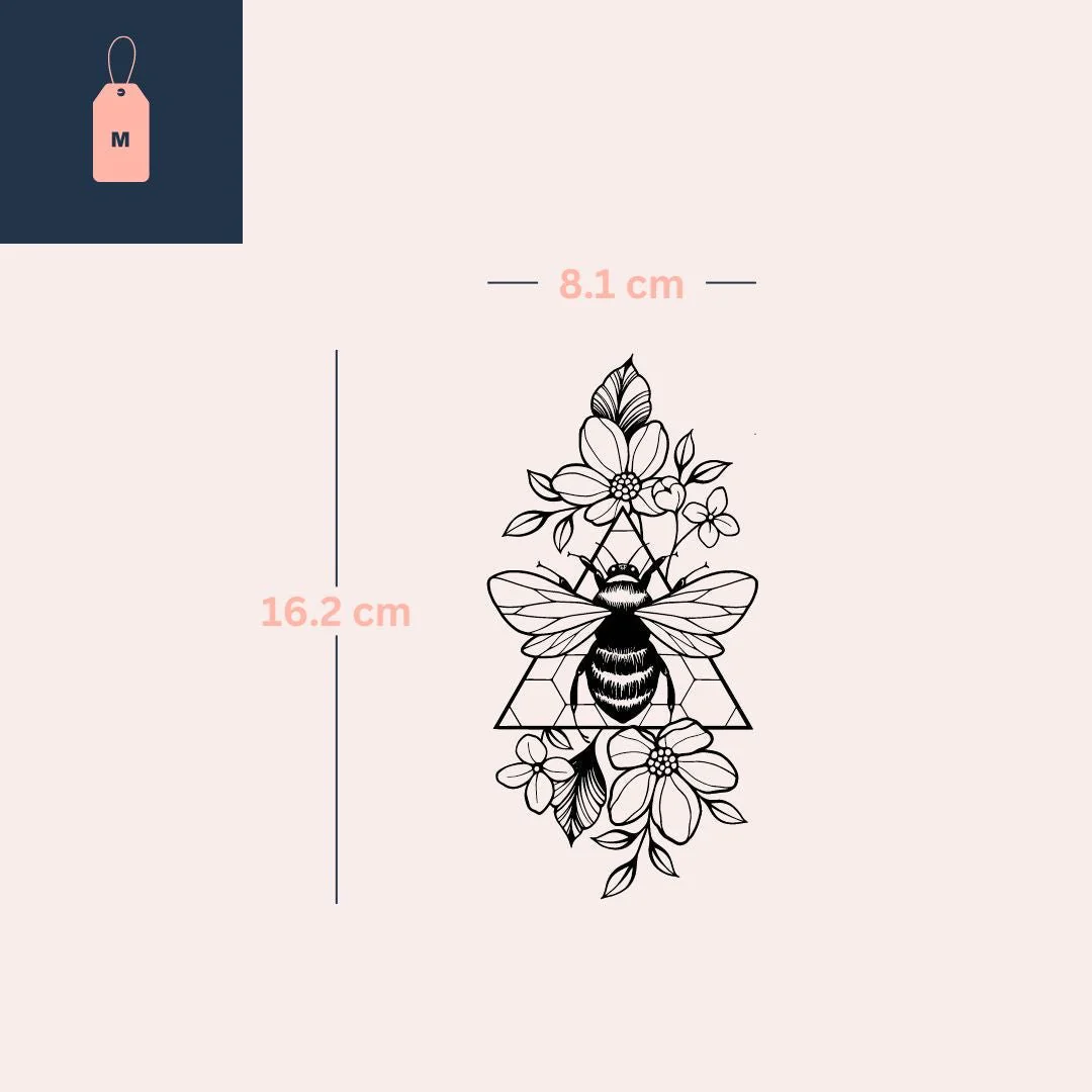 Bee with flowers & geometric triangle temporary tattoo - Image 4