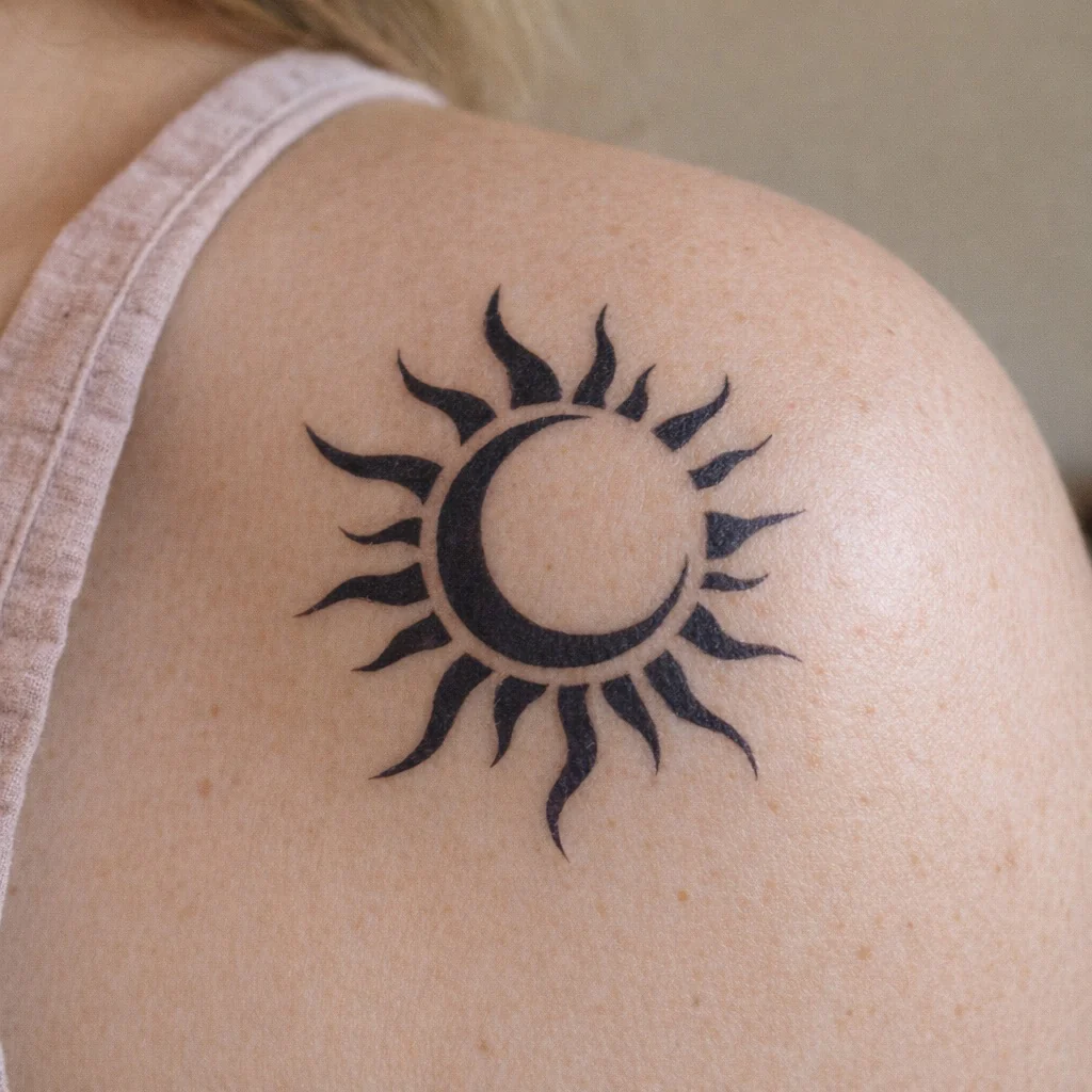 Tribal Sun and Moon Tattoo