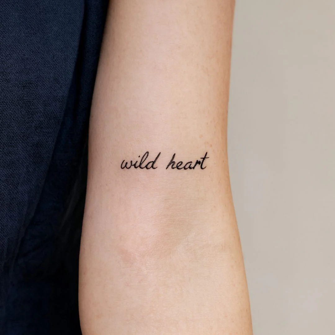 Wild heart temporary tattoo in cursive script