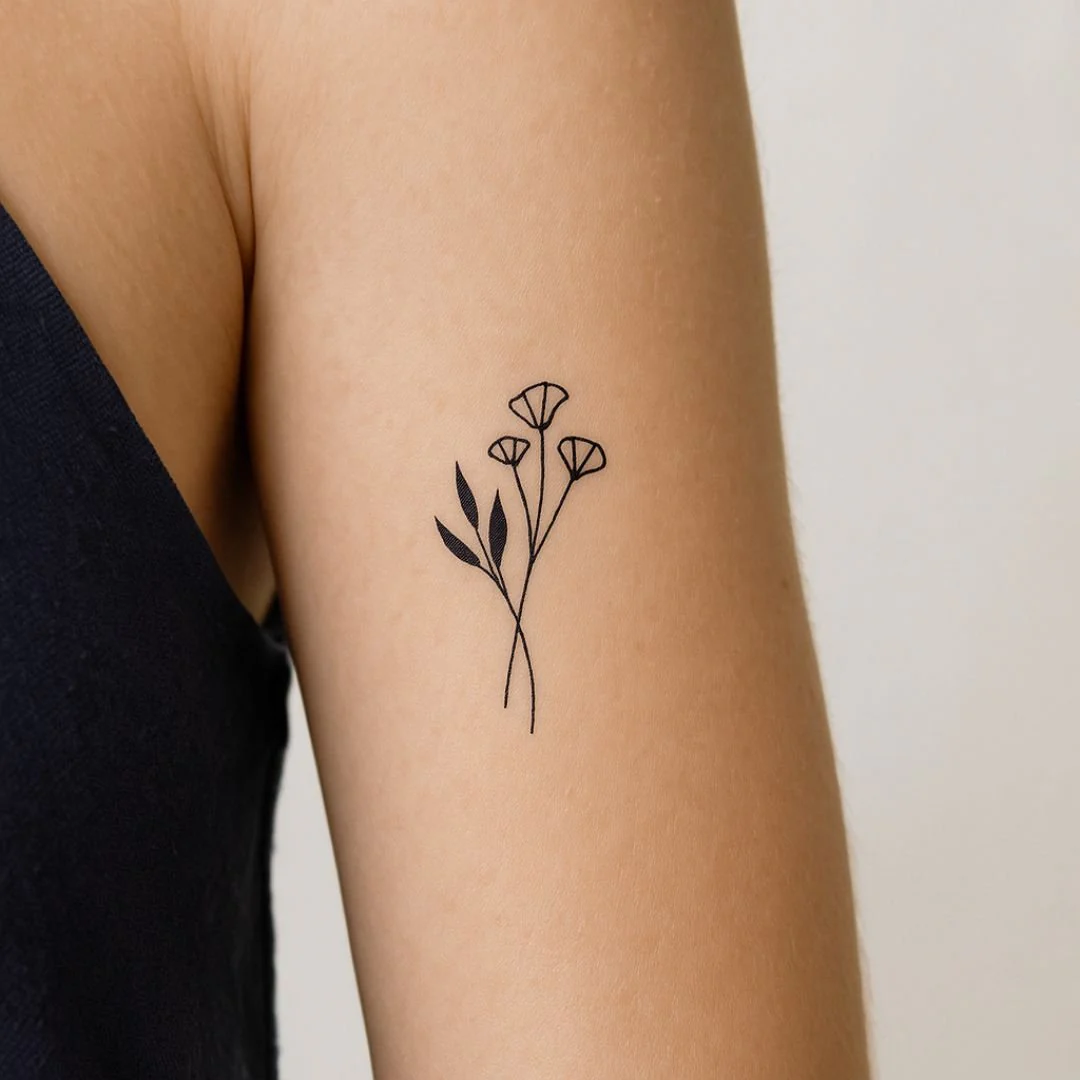 Three Flowers Fine Line Temporary Tattoo