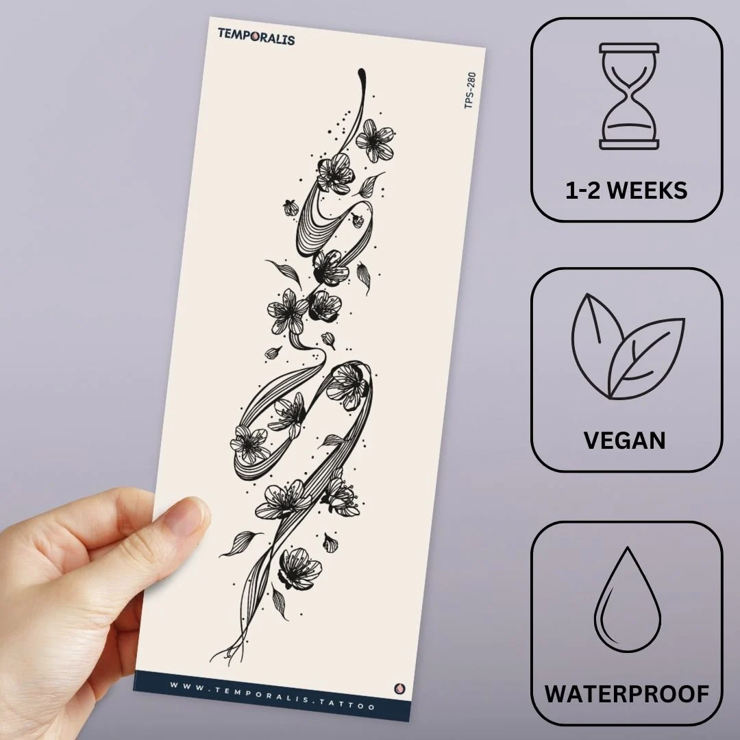 Curved floral line temporary tattoo - Image 3