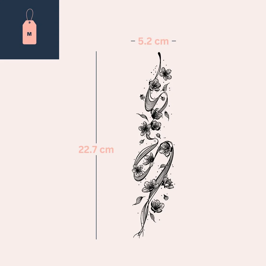 Curved floral line temporary tattoo - Image 4