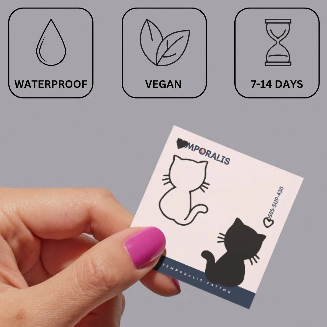Two cats back-to-back temporary tattoo with hearts - Image 3