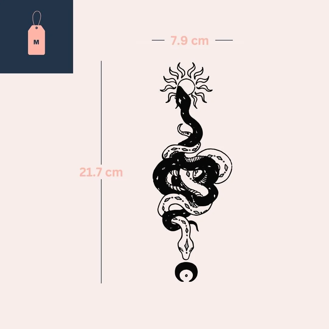 Coiled snake temporary tattoo with sun and yin yang - Image 4